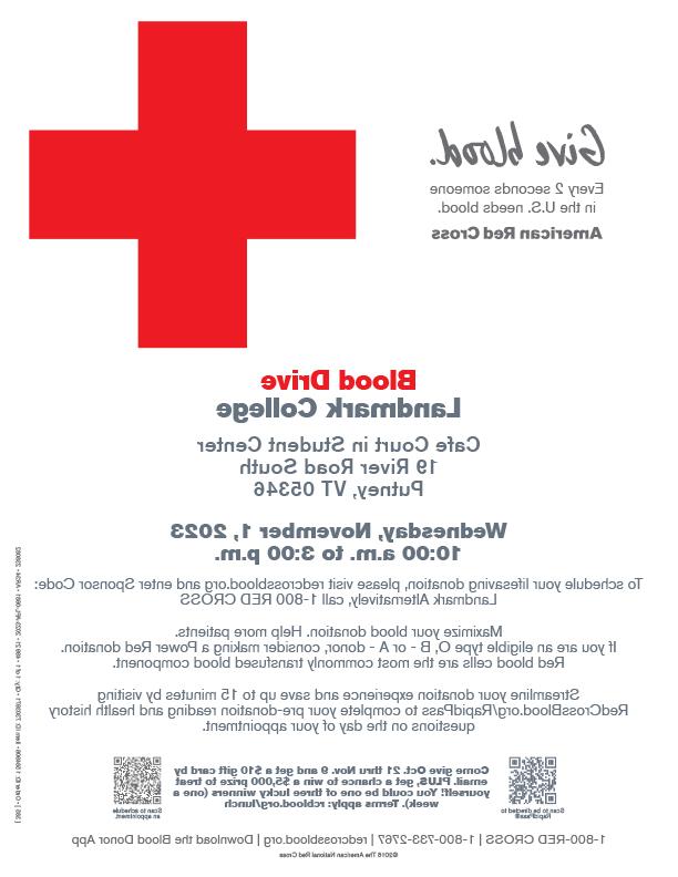 传单宣传献血活动将于11月1日上午10点在Cafe Court举行.m. 还有3p.m. 